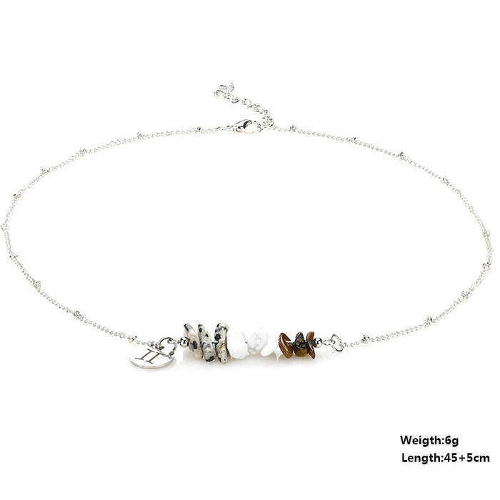 Zodiac Stone Chip Necklace with Sign Charm | 12 Options