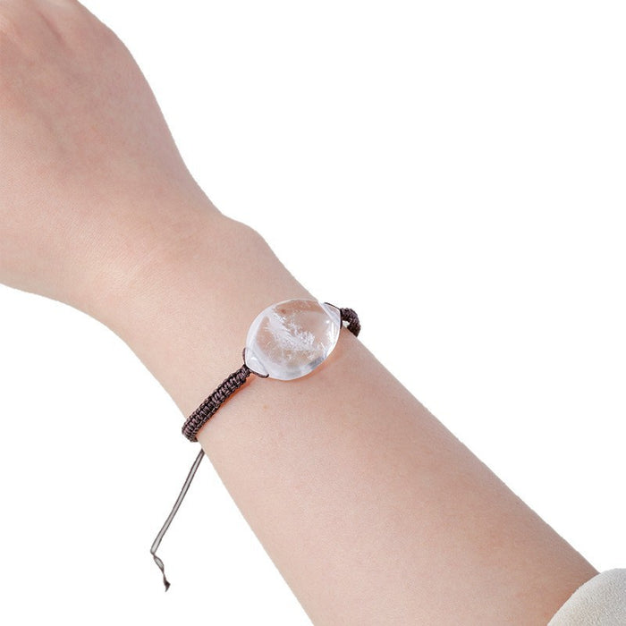 Clear Quartz Oval Stone Bracelet — Adjustable Woven Cord