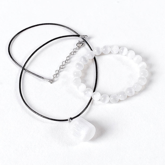 Selenite Bracelet & Pendant Necklace Set