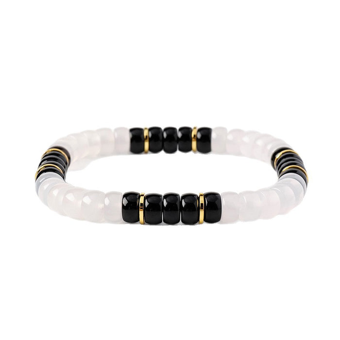 Agate Barrel Bead Bracelet — Black & White or Red & White