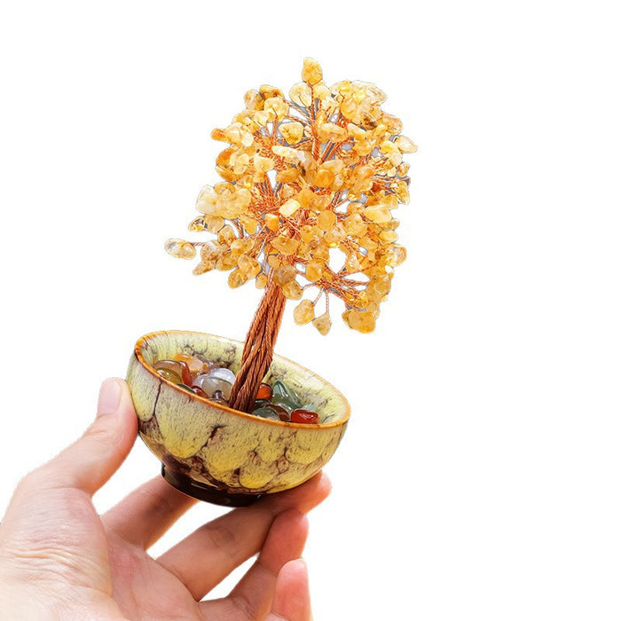 Crystal Chip Tree in a Kiln-Glazed Ceramic Cup · Random Cup Color