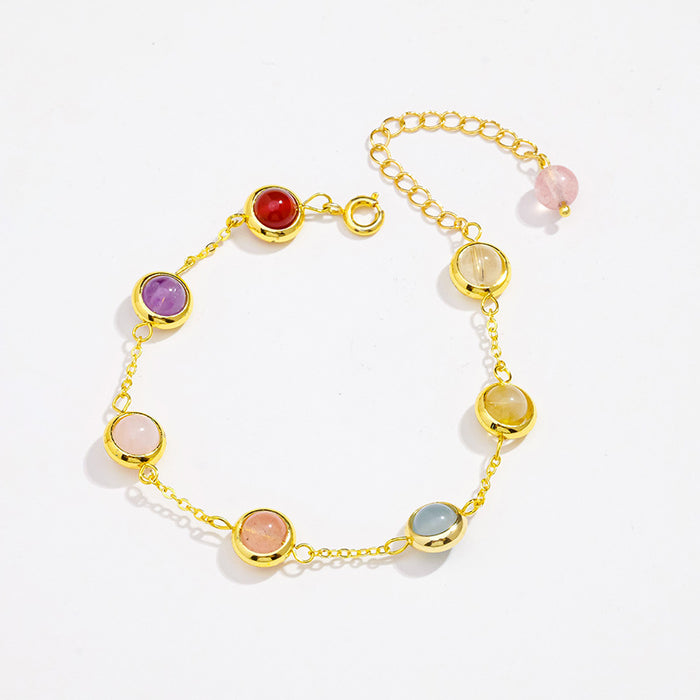 Multicolor Stone Chain Bracelet — Gold-Tone Settings, 5 mm