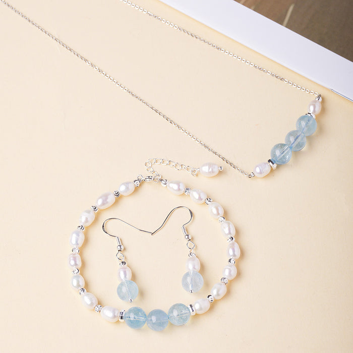 Aquamarine & Clear Quartz Pearl Jewelry · Singles & Sets
