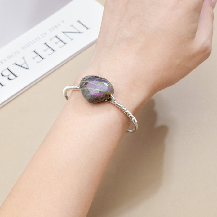 Labradorite Heart Open Cuff — Purple or Blue Light, Gold or Silver Tone