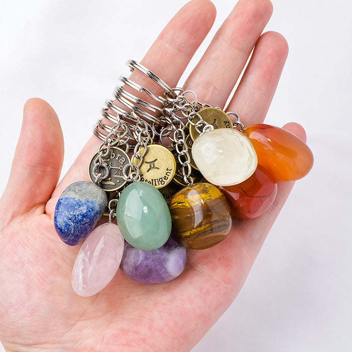 Zodiac Stone Keychain | Twelve Signs, Two Finishes