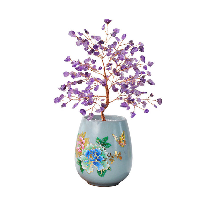 Purple-Tone Chip Tree in a Peony Ceramic Vase