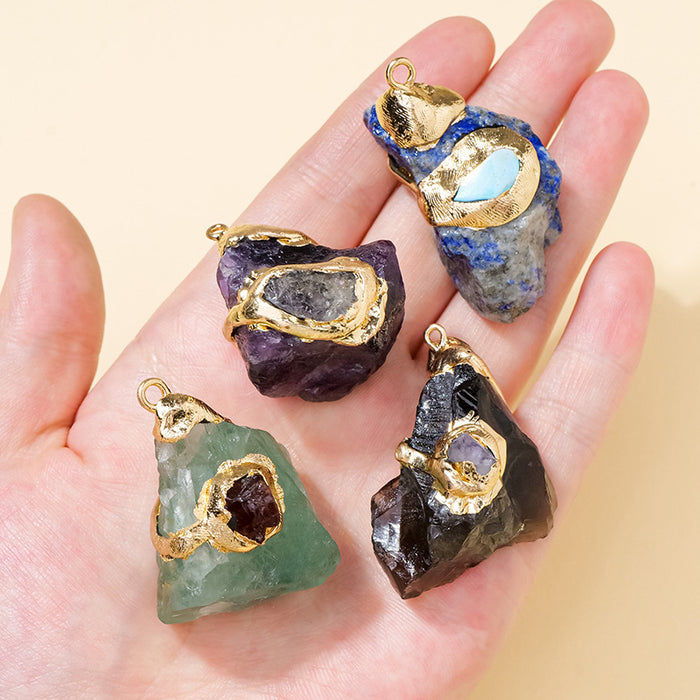 Rough Stone Pendant — Seven Materials, Optional Leather Cord