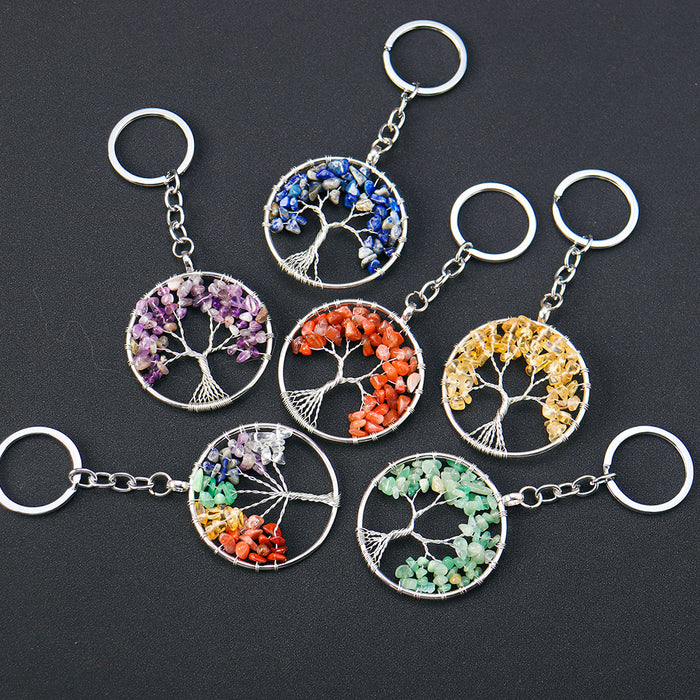 Tree of Life Stone Chip Keychain | Heart & Round Designs