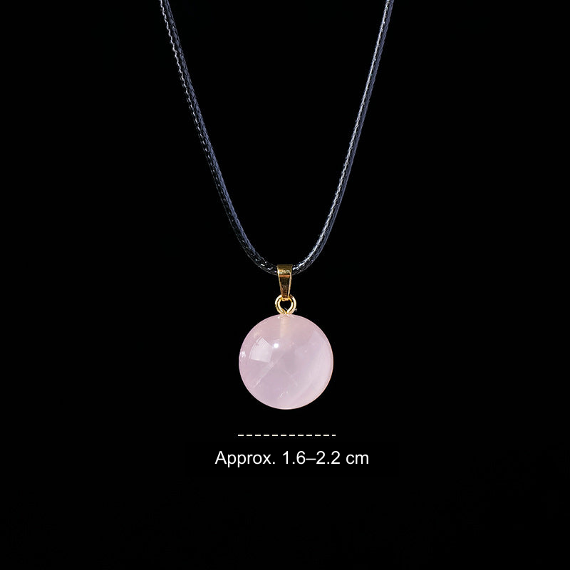 Crystal Sphere Pendant Necklace | 5 Material Options & 3 Sizes — Rose Quartz · Gold-tone Bail · Cord / Approx. 1.8–2 cm