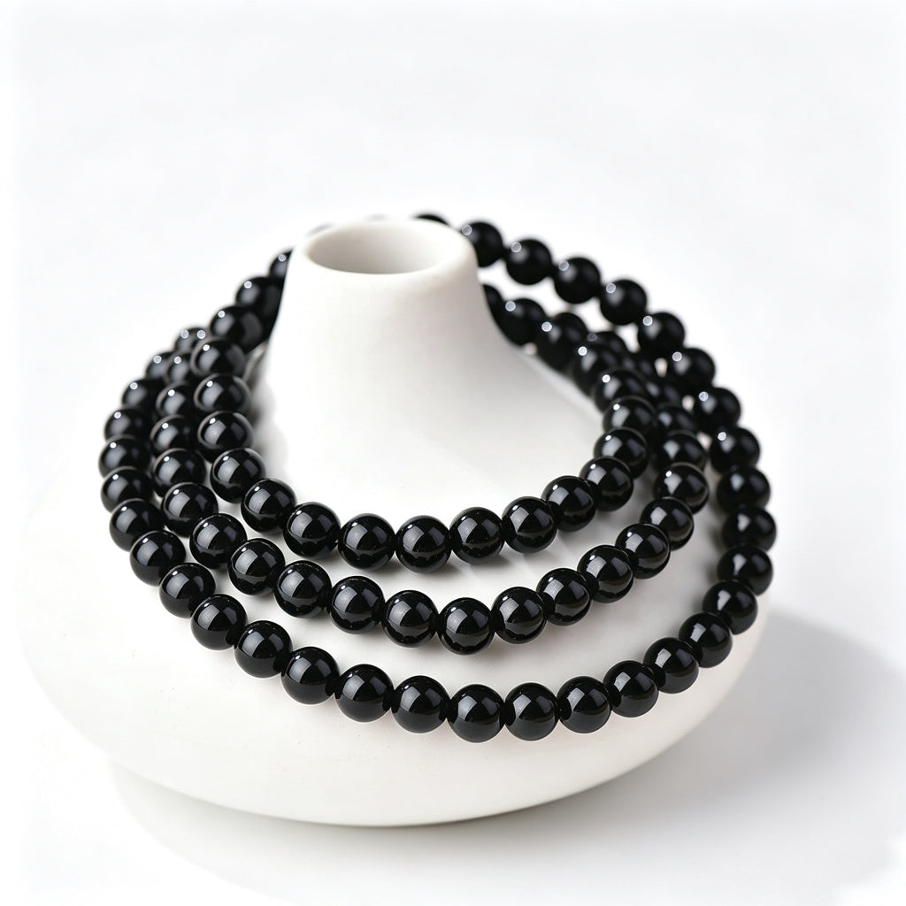 Black Obsidian Bead Bracelet · Single, Double & Triple Wrap