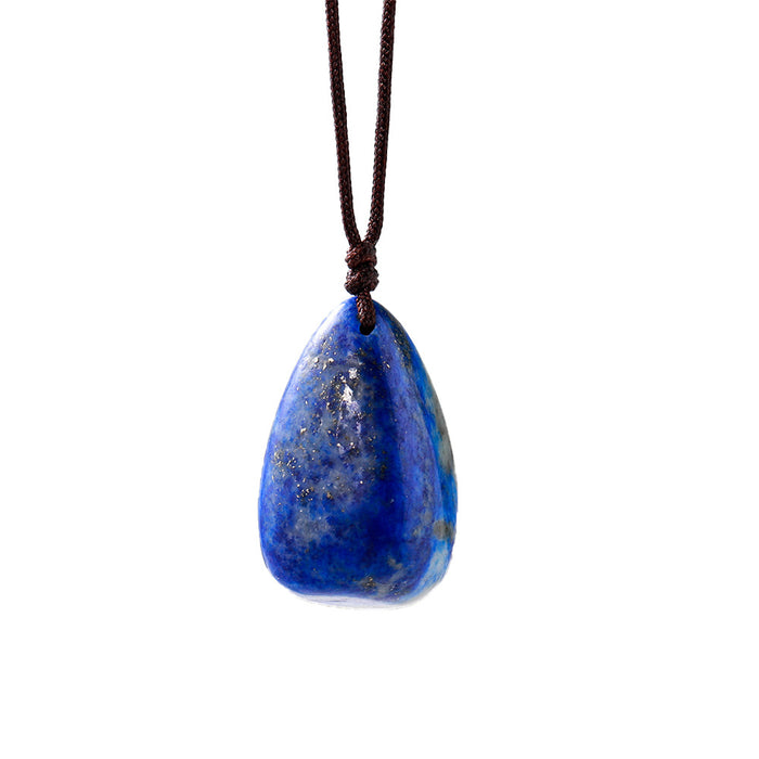 Lapis Lazuli Pendant Necklace | Brown Cord, Approx. 3 cm