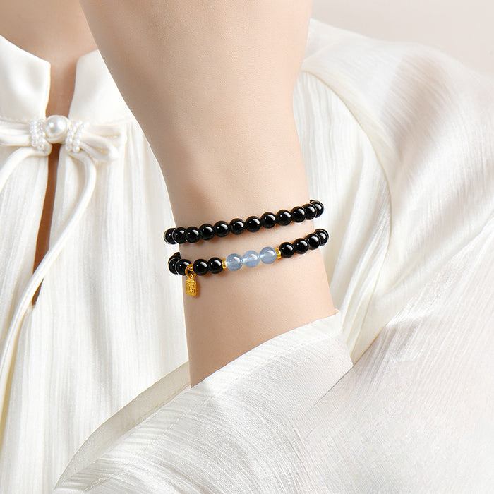 Black Obsidian Bracelet with Colored Bead Accents