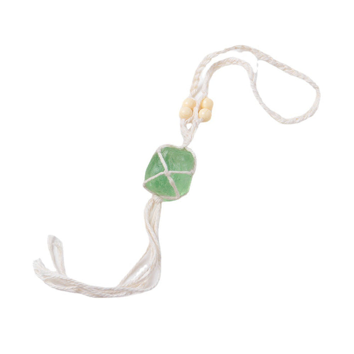 Raw Stone Hanging Ornament with Braided Cord | 4 Material Options