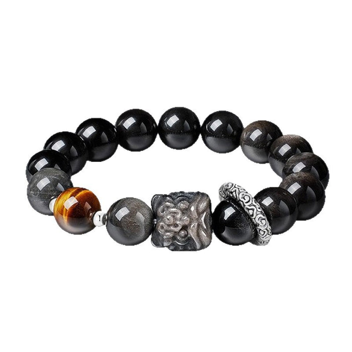 Silver & Golden Sheen Obsidian Bracelets · Twelve Carved Styles