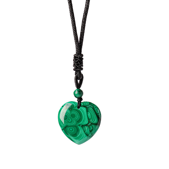 Malachite Heart Pendant Necklace — Black Cord