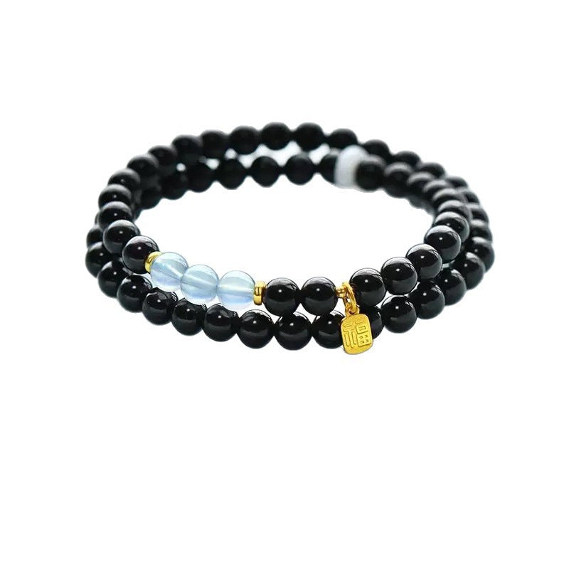 Black Obsidian Bracelet with Colored Bead Accents