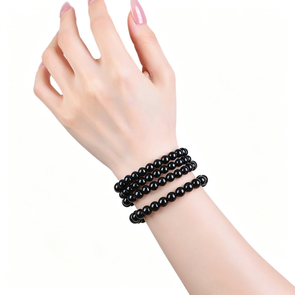 Black Obsidian Bead Bracelet · Single, Double & Triple Wrap
