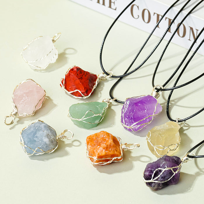Wire-Wrapped Stone Pendant Necklace | 8 Material Options