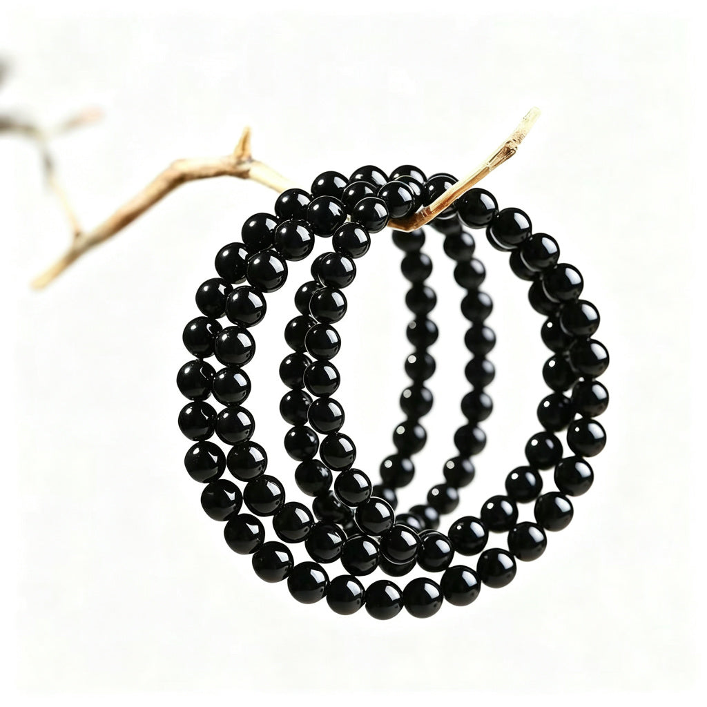 Black Obsidian Bead Bracelet · Single, Double & Triple Wrap
