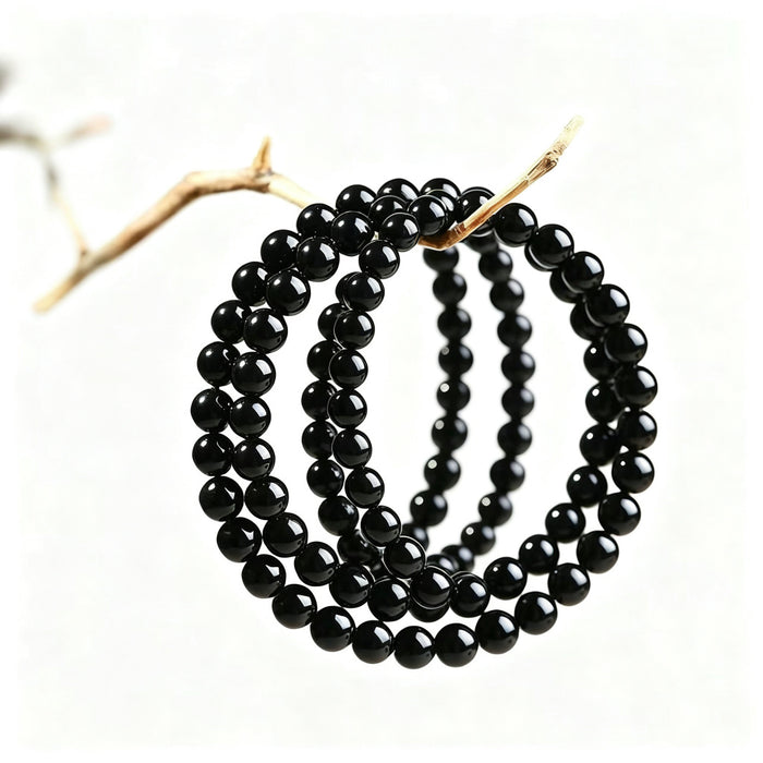 Black Obsidian Bead Bracelet · Single, Double & Triple Wrap