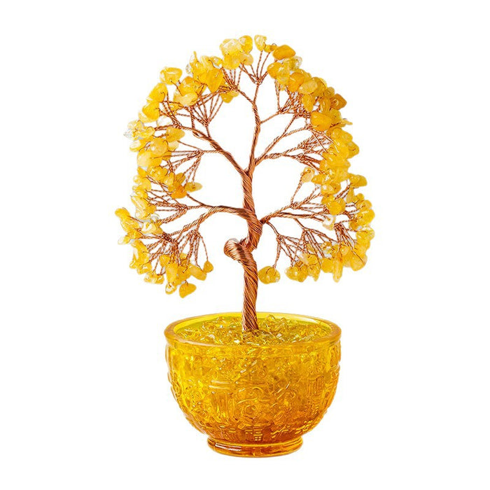 Stone Chip Tree in an Amber-Tone Hundred Blessings Bowl