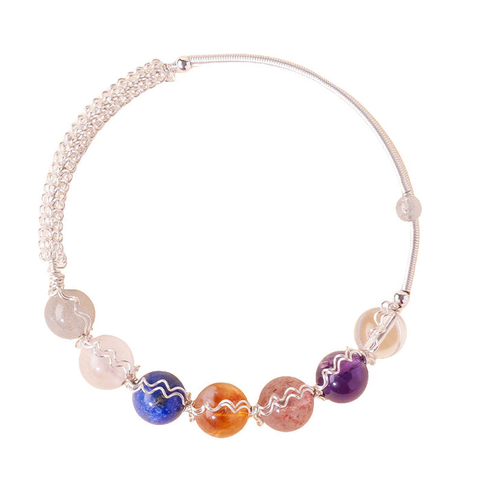 Seven-Color Wire-Wrapped Stone Bead Bracelet
