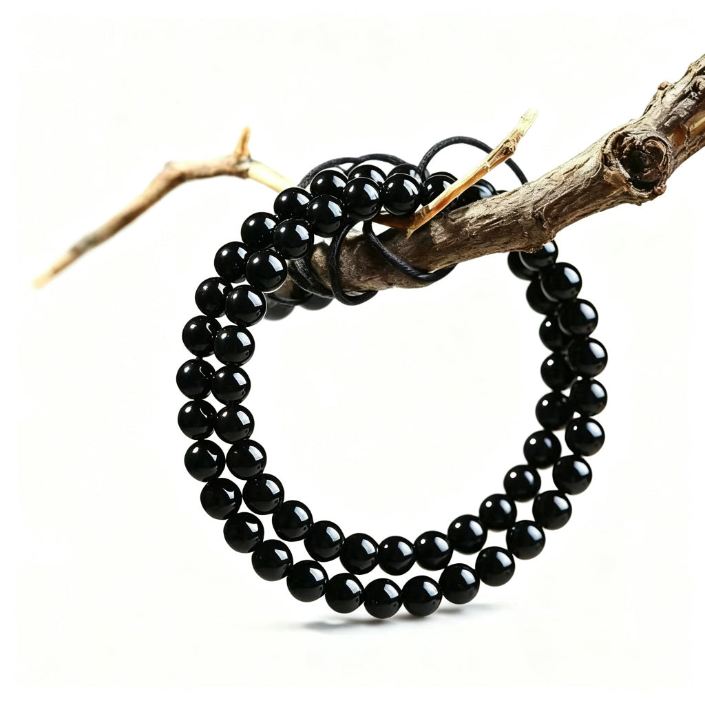 Black Obsidian Bead Bracelet · Single, Double & Triple Wrap