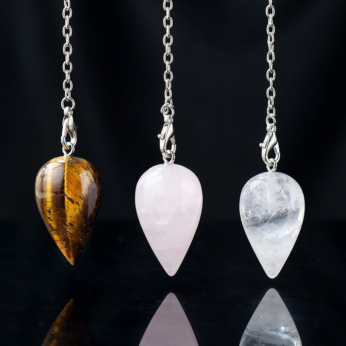 Teardrop Stone Pendulum · Tiger's Eye, White or Pink Crystal
