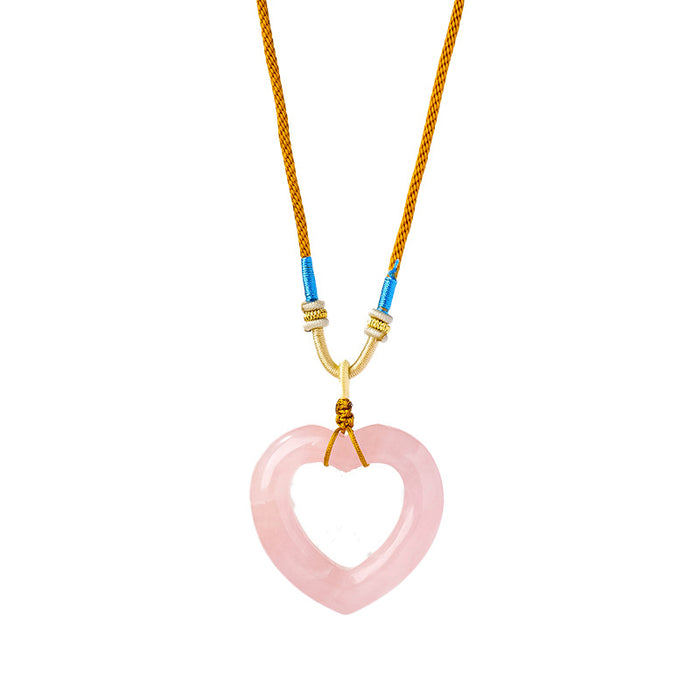 Pink Crystal Open Heart Necklace — Cord Pendant