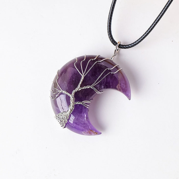 Moon & Tree of Life Stone Pendant Necklace | 6 Material Options