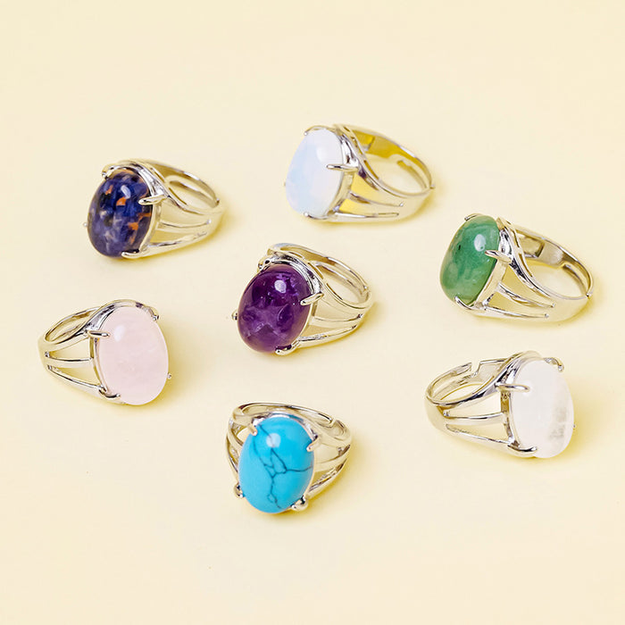 Adjustable Oval Stone Ring · Eight Material & Color Options