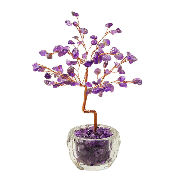 Crystal Chip Tree in a Faceted Glass Bowl