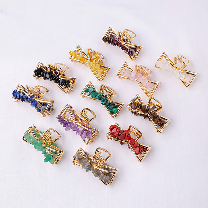 Stone Chip Hair Claw Clip | Small Bow & Large Leaf Designs