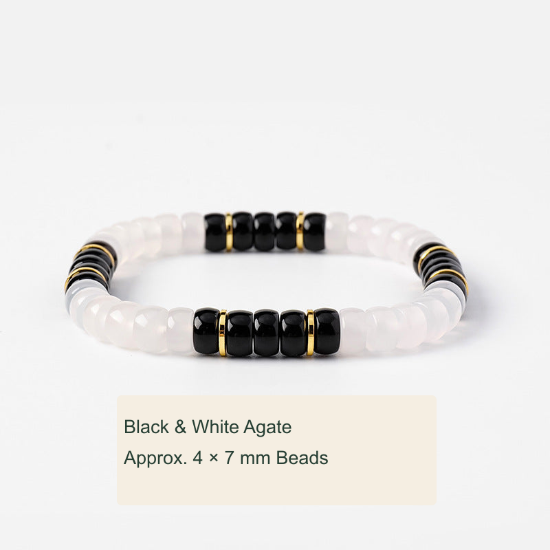 Agate Barrel Bead Bracelet — Black & White or Red & White