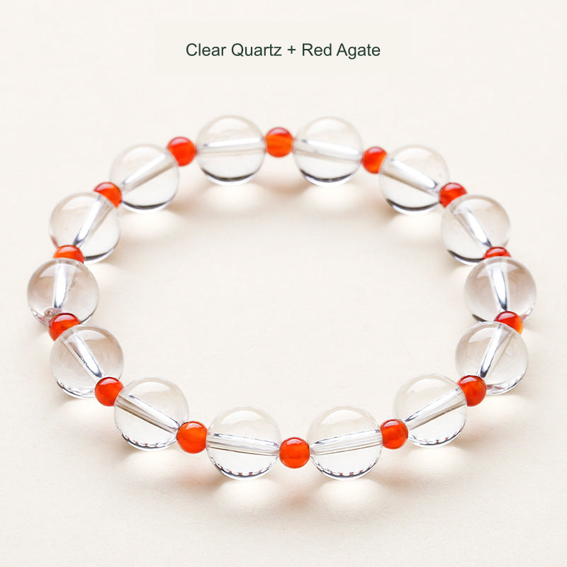 Clear quartz and red agate supplier-described bracelet, small red spacer style