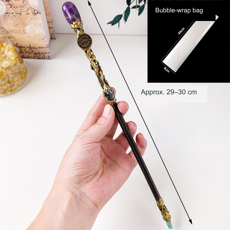 Actual zodiac wand; original stone and engraving retained, equivalent English source label