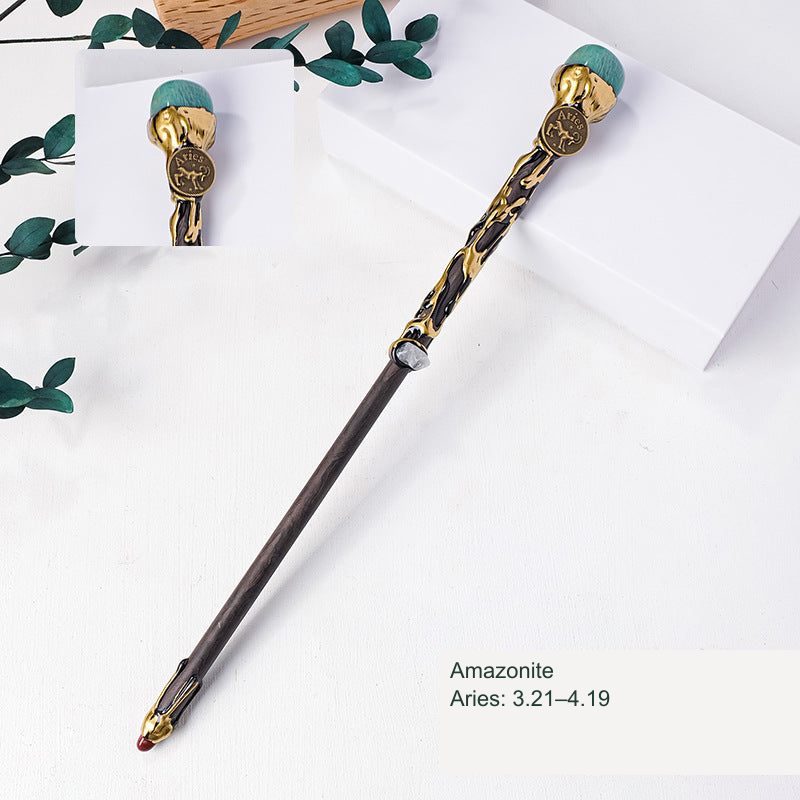 Actual zodiac wand; original stone and engraving retained, equivalent English source label
