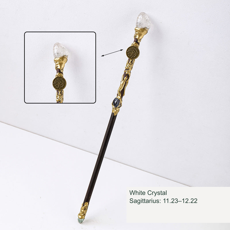 Actual zodiac wand; original stone and engraving retained, equivalent English source label