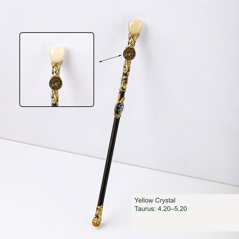 Actual zodiac wand; original stone and engraving retained, equivalent English source label