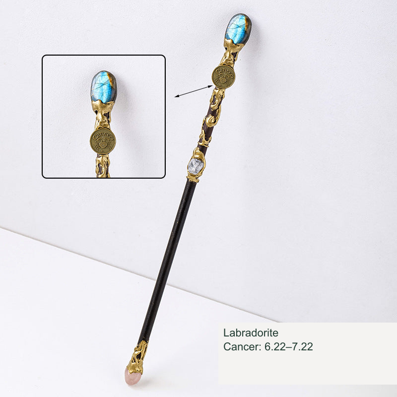 Actual zodiac wand; original stone and engraving retained, equivalent English source label
