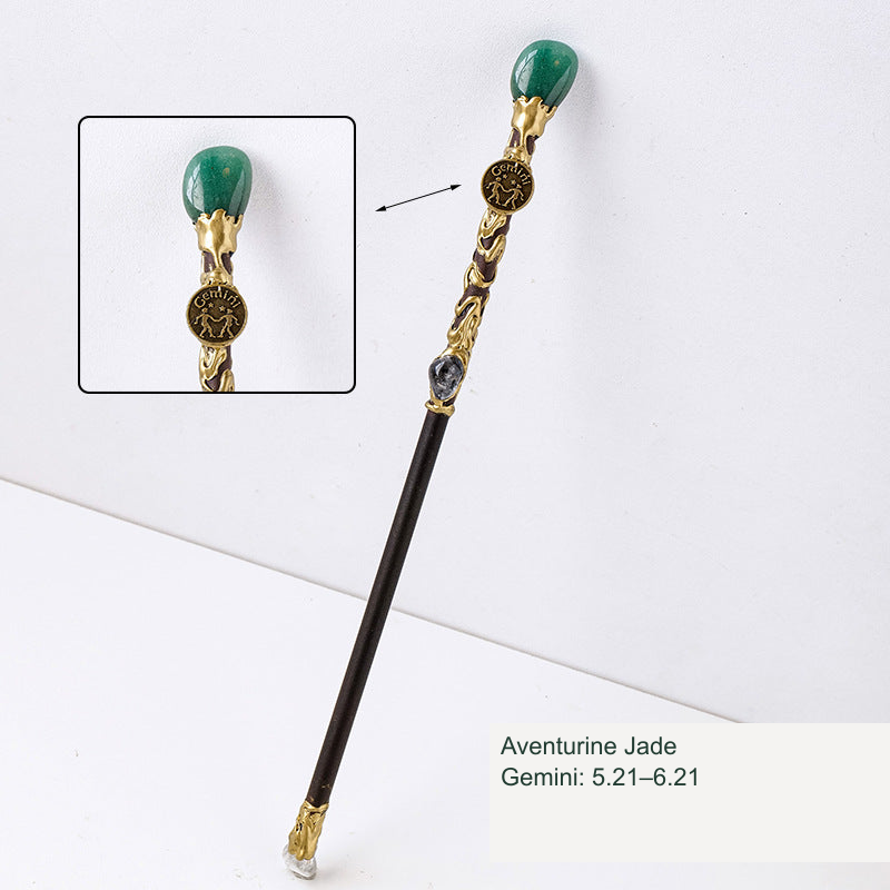 Actual zodiac wand; original stone and engraving retained, equivalent English source label