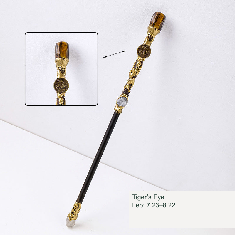 Actual zodiac wand; original stone and engraving retained, equivalent English source label