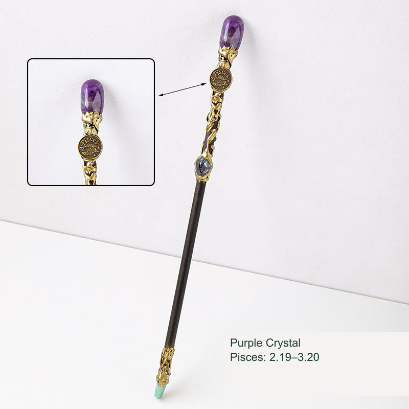 Actual zodiac wand; original stone and engraving retained, equivalent English source label
