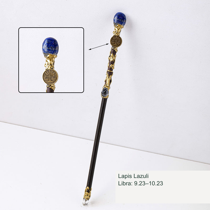 Actual zodiac wand; original stone and engraving retained, equivalent English source label