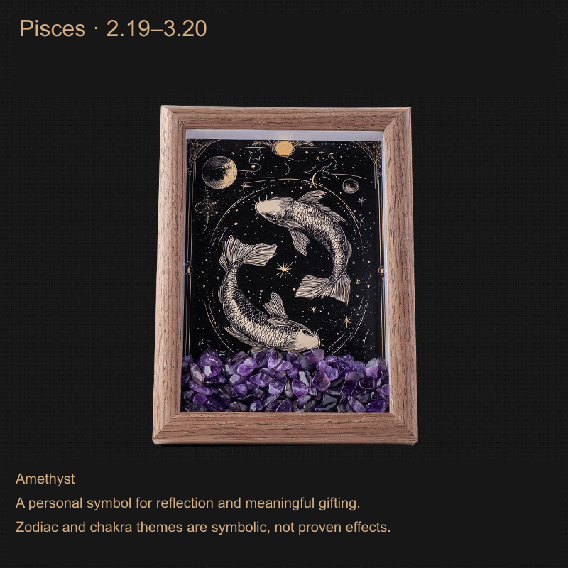 Exact actual zodiac frame; English external caption, intrinsic printed artwork preserved
