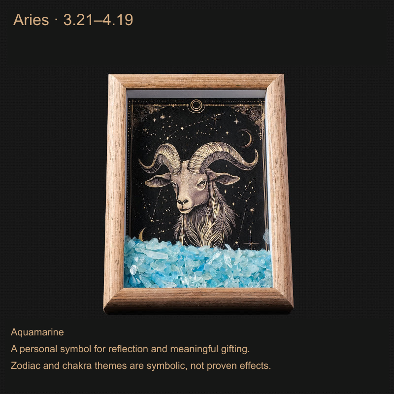 Exact actual zodiac frame; English external caption, intrinsic printed artwork preserved