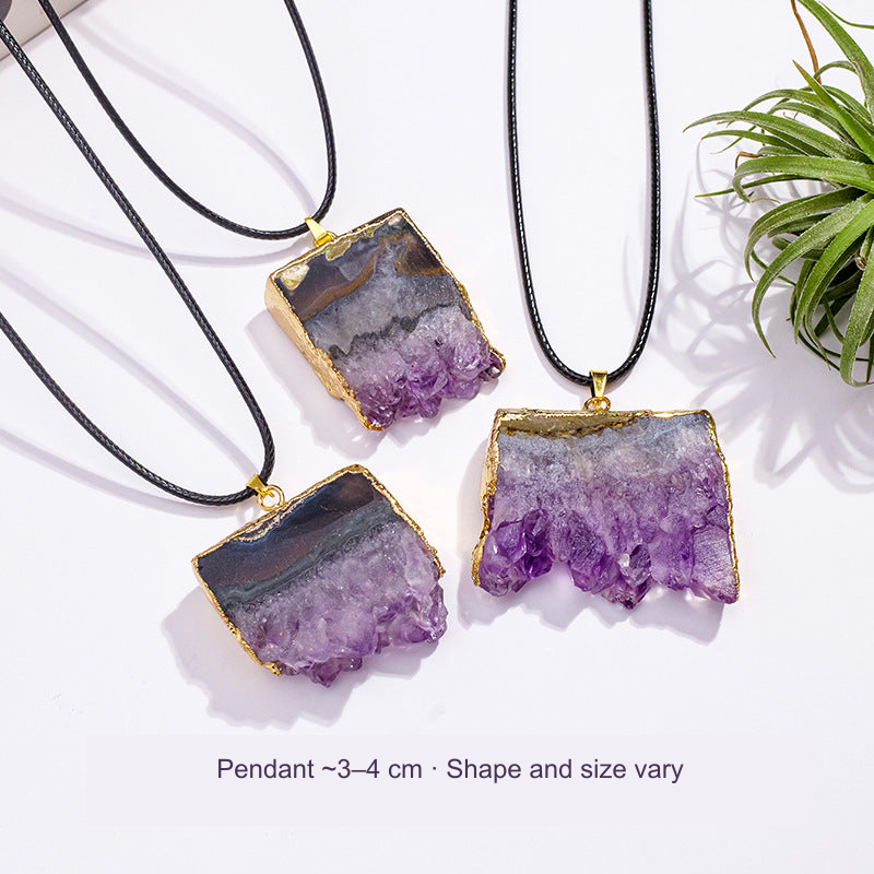 Amethyst cluster pendants — approx. 3–4 cm, random shapes and sizes; equivalent English label