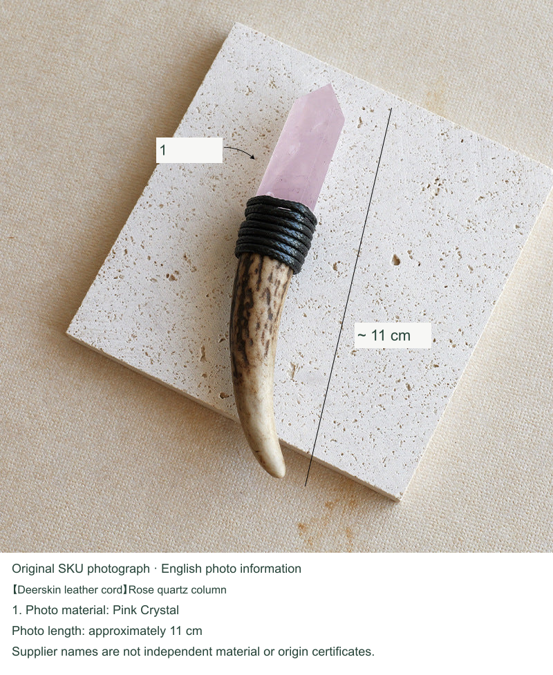 【Deerskin leather cord】Rose quartz column; equivalent English photo information