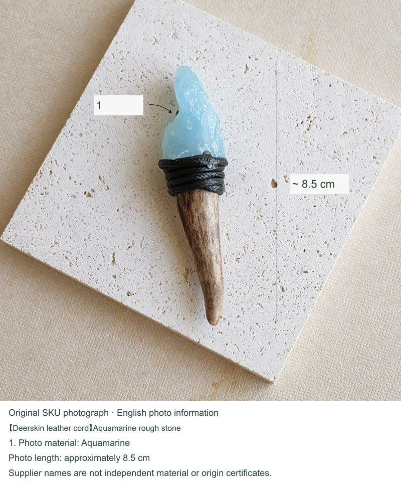 【Deerskin leather cord】Aquamarine rough stone; equivalent English photo information