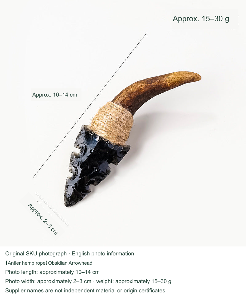 【Antler hemp rope】Obsidian Arrowhead; equivalent English photo information